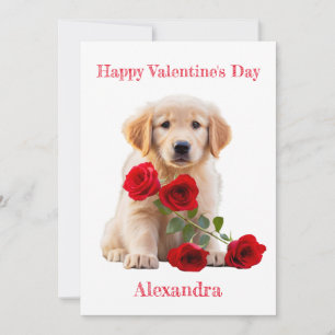 Tarjeta Festiva Personalizado Golden Retriever con Rosas Valentine