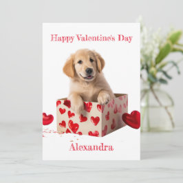 Tarjeta Festiva Personalizado Golden Retriever Hearts Box Valentin