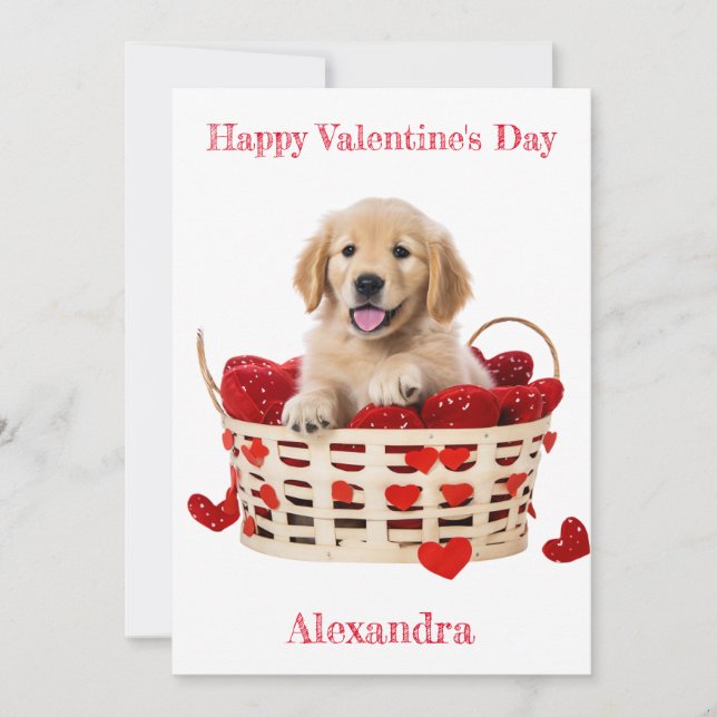 Tarjeta Festiva Personalizado Golden Retriever Puppy Red Hearine V (Anverso)
