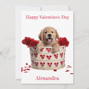 Tarjeta Festiva Personalizado Golden Retriever Puppy Valentine