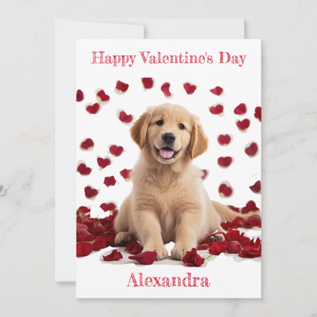 Tarjeta Festiva Personalizado Golden Retriever Rosa de cachorros P (Anverso)
