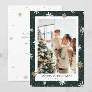Tarjeta Festiva Personalizado Green Family Photo Merry Christmas C