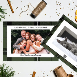 Tarjeta Festiva Personalizado Green Plaid Dos Navidades de fotogra