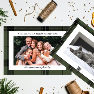 Tarjeta Festiva Personalizado Green Plaid Dos Navidades de fotogra