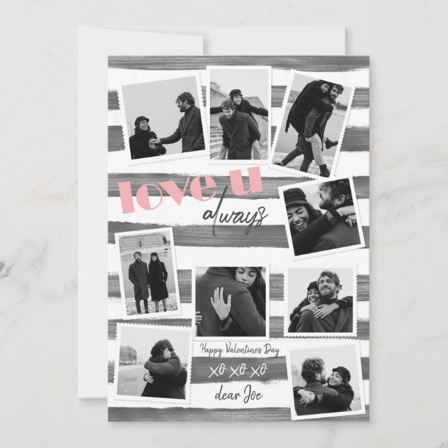 Tarjeta Festiva Personalizado gris retro 9 Fotos de parejas "te am (Anverso)