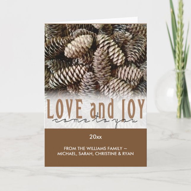 Tarjeta Festiva Personalizado Holiday Love and Joy Pine Cone (Anverso)