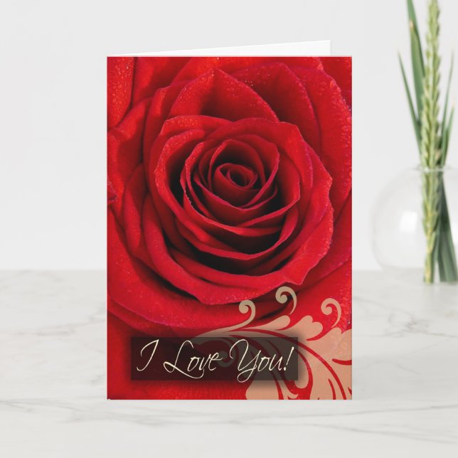 Tarjeta Festiva Personalizado I Love You Cards, Red Rose Swirl (Anverso)