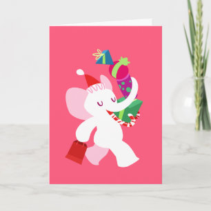 Tarjeta Festiva Personalizado Kawaii X-mas Elefante Blanco