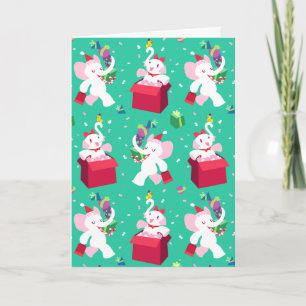 Tarjeta Festiva Personalizado Kawaii X-mas Elefante Blanco