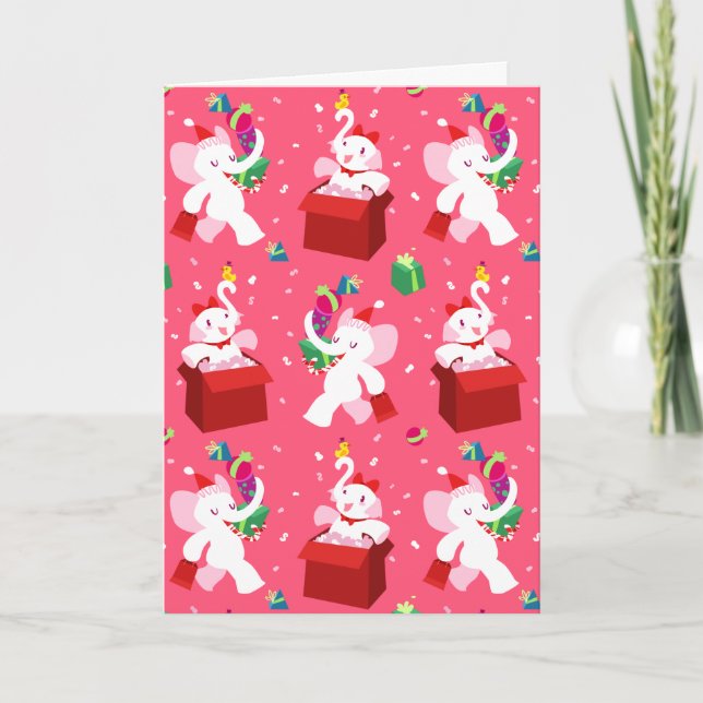 Tarjeta Festiva Personalizado Kawaii X-mas Elefante Blanco (Anverso)
