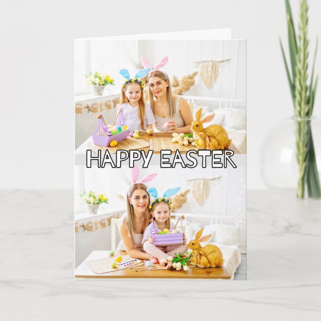 Tarjeta Festiva Personalizado lindo 2 fotos Familia Feliz Pascua (Anverso)