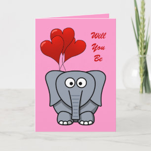 Tarjeta Festiva Personalizado lindo Elefante Globos de Corazón Roj