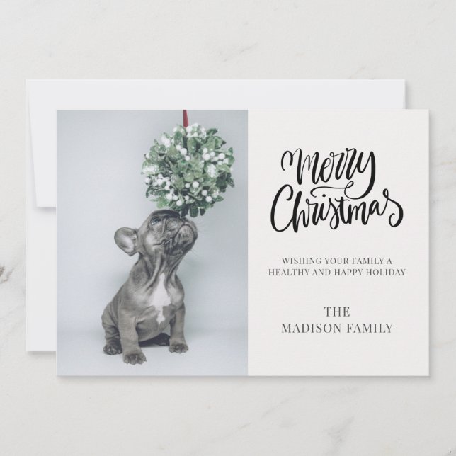 Tarjeta Festiva Personalizado lindo foto de perro Mistletoe Feliz  (Anverso)