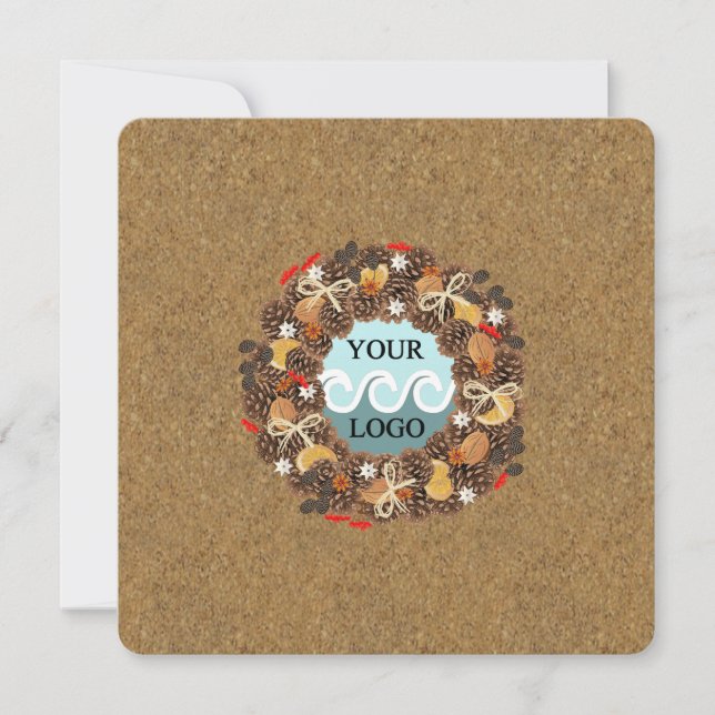 Tarjeta Festiva Personalizado logo negocios de madera (Anverso)