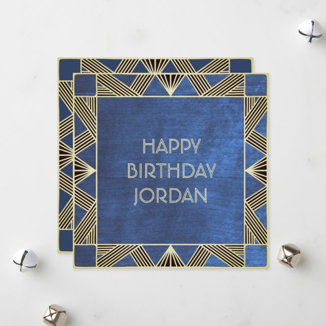 Tarjeta Festiva Personalizado Madera Marina Moderna Masculina Azul (Anverso/Reverso In Situ)