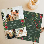 Tarjeta Festiva Personalizado Mensaje 3 Foto Navidades Botánicos V<br><div class="desc">Esta colección cuenta con flores de color agua rojo,  bayas y vegetación de invierno con tipografía moderna y elegante,  con un patrón botánico de invierno.</div>