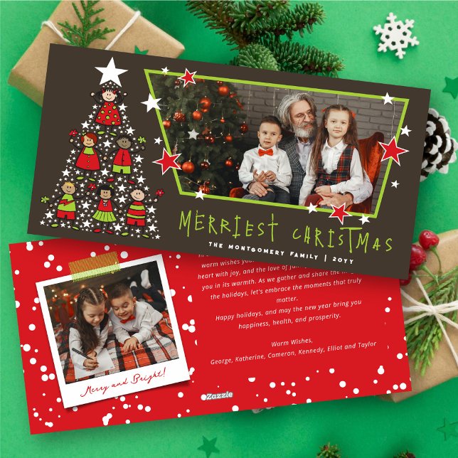 Tarjeta Festiva Personalizado Merriest Christmas Tree Cute Kite Ph (Cartoon Merriest Christmas Tree Cute Kids Photo Holiday Card @ fat_fa_tin)