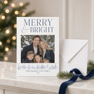 Tarjeta Festiva Personalizado Merry & Bright Azul Toile de Inviern