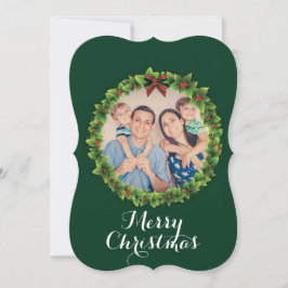 Tarjeta Festiva Personalizado Merry Christmas Wreath Family Photo