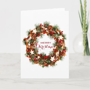 Tarjeta Festiva Personalizado MERRY CHRISTMAS WREATH SEASON'S GREE