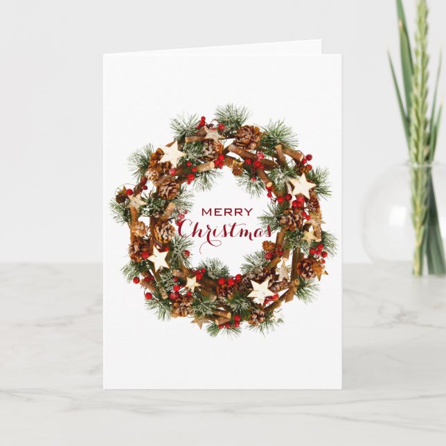 Tarjeta Festiva Personalizado MERRY CHRISTMAS WREATH SEASON'S GREE (Anverso)