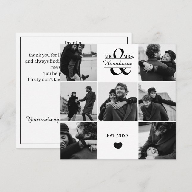 Tarjeta Festiva personalizado moderno 7 fotos de parejas con monog (Anverso / Reverso)