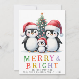 Tarjeta Festiva Personalizado Navidades modernos de moras y pingüi