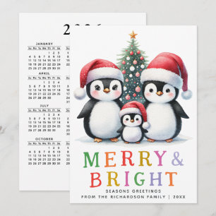 Tarjeta Festiva Personalizado Navidades modernos de moras y pingüi