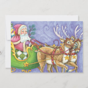 Tarjeta Festiva Personalizado Navidades Santa Claus Sleigh Reindee