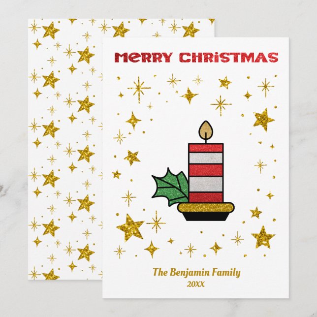 Tarjeta Festiva Personalizado navideño navideño Purpurina navideño (Anverso / Reverso)