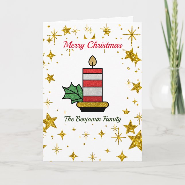 Tarjeta Festiva Personalizado navideño navideño Purpurina navideño (Anverso)