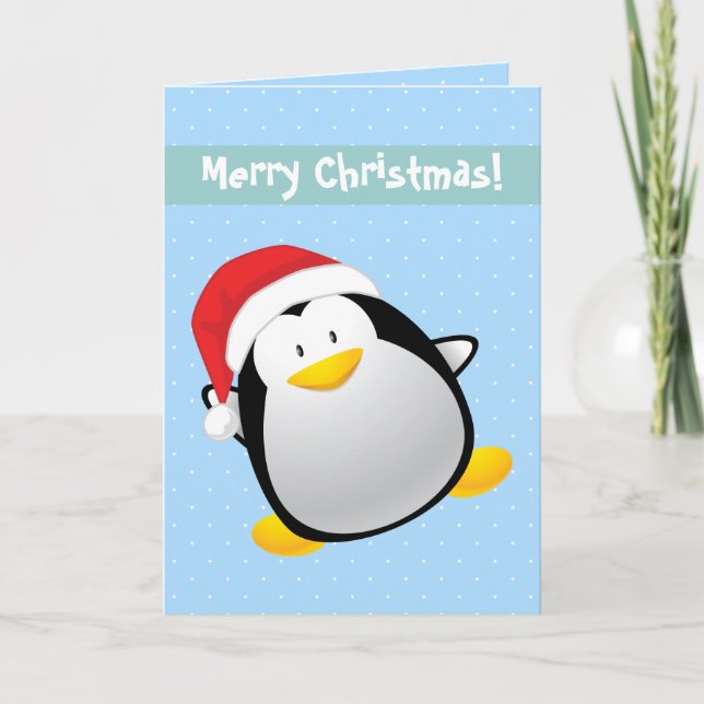 Tarjeta Festiva Personalizado navideño Santa Penguin (Anverso)