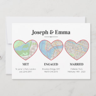 Tarjeta Festiva Personalizado Pareja Hitos Mapa Corazones de Local