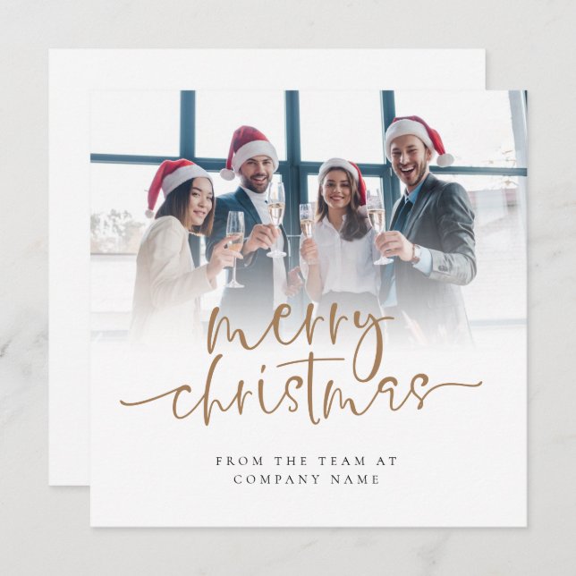 Tarjeta Festiva Personalizado Photo Company Script Merry Christmas (Anverso / Reverso)