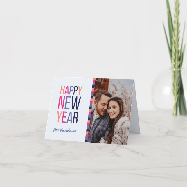 Tarjeta Festiva Personalizado Pink Purple Foto Feliz Año Nuevo (Anverso)