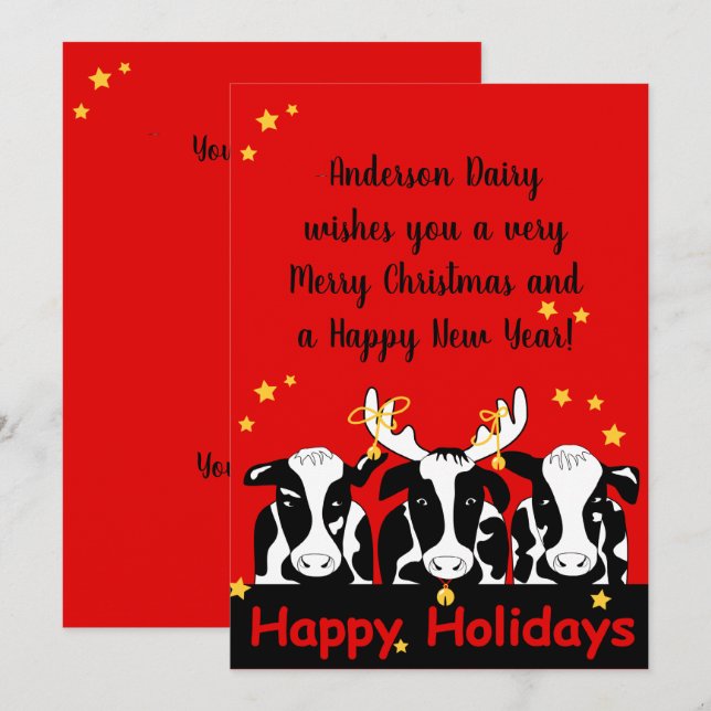 Tarjeta Festiva Personalizado plano de vacas navidades (Anverso / Reverso)