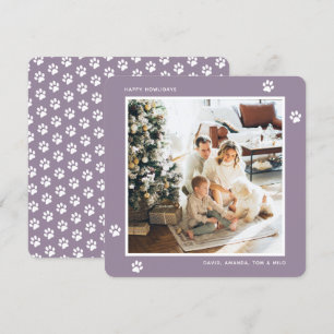 Tarjeta Festiva Personalizado Purple Paw Photo Happy Howlidays Car