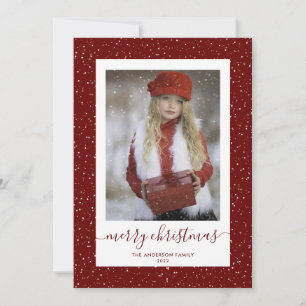 Tarjeta Festiva Personalizado Red Gold Fotografia Nevada Merry Chr