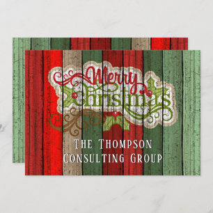 Tarjeta Festiva Personalizado Red Green Weathered Planks de madera