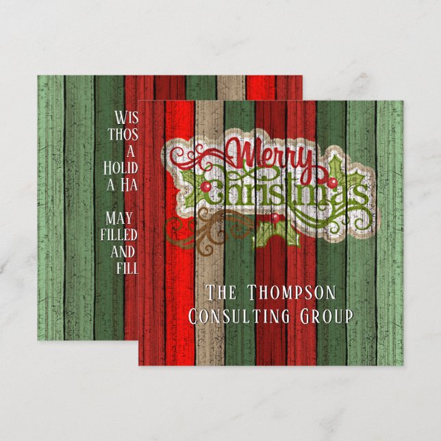 Tarjeta Festiva Personalizado Red Green Weathered Planks de madera (Anverso / Reverso)