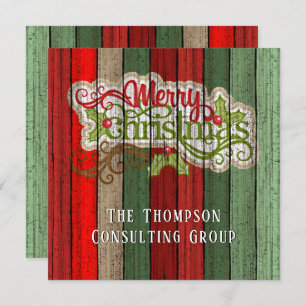 Tarjeta Festiva Personalizado Red Green Weathered Planks de madera