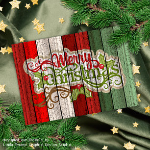 Tarjeta Festiva Personalizado Red Green Weathered Planks de madera