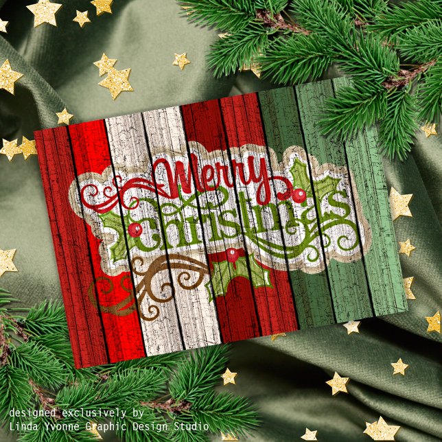 Tarjeta Festiva Personalizado Red Green Weathered Planks de madera (Subido por el creador)