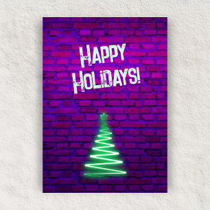 Tarjeta Festiva Personalizado Retro 80 Neon Green Wall Christmas T