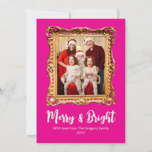 Tarjeta Festiva Personalizado Retro Fotograma Rosa Merry Y Brillan