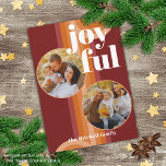 Tarjeta Festiva Personalizado Retro Resumen Patrón de arte Waves<br><div class="desc">Navidades clásicos contemporáneos tarjeta de bienvenida de temporada navideña con rojo claro y oscuro, coral y color naranja de melocotón pastel patrón abstracto con un texto real de Relieve metalizado oro JOYFUL. Con espacio para personalizar o personalización con dos fotos, un nombre de familia (o nombres individuales) en la parte...</div>