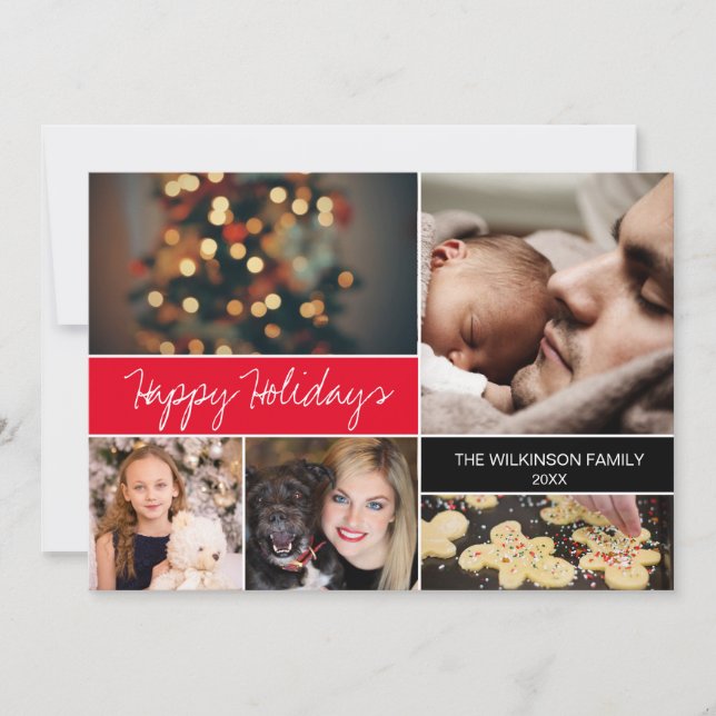 Tarjeta Festiva Personalizado Rojo Felices Fiestas Familiares Foto (Anverso)