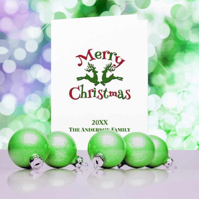 Tarjeta Festiva Personalizado Rojo Verde Foto Feliz Reno de Navida (Subido por el creador)