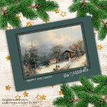 Tarjeta Festiva Personalizado Romántico Arte de pintura de óleo de<br><div class="desc">Elegante, único, bonito y decorativo Navidad tarjeta de saludo con una antigua imagen de ensueño de un cuadro de aceite de 1869 de Albert Lang, titulado "Paisaje invernal con figuras decorativas". La parte delantera de la tarjeta tiene espacio para el personalizar o la personalización con el nombre de su familia...</div>