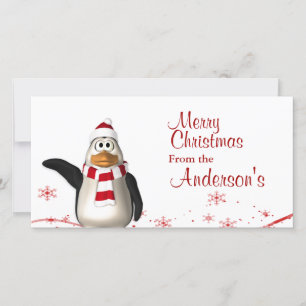 Tarjeta Festiva Personalizado Santa Claus Penguin Saludos de Navid